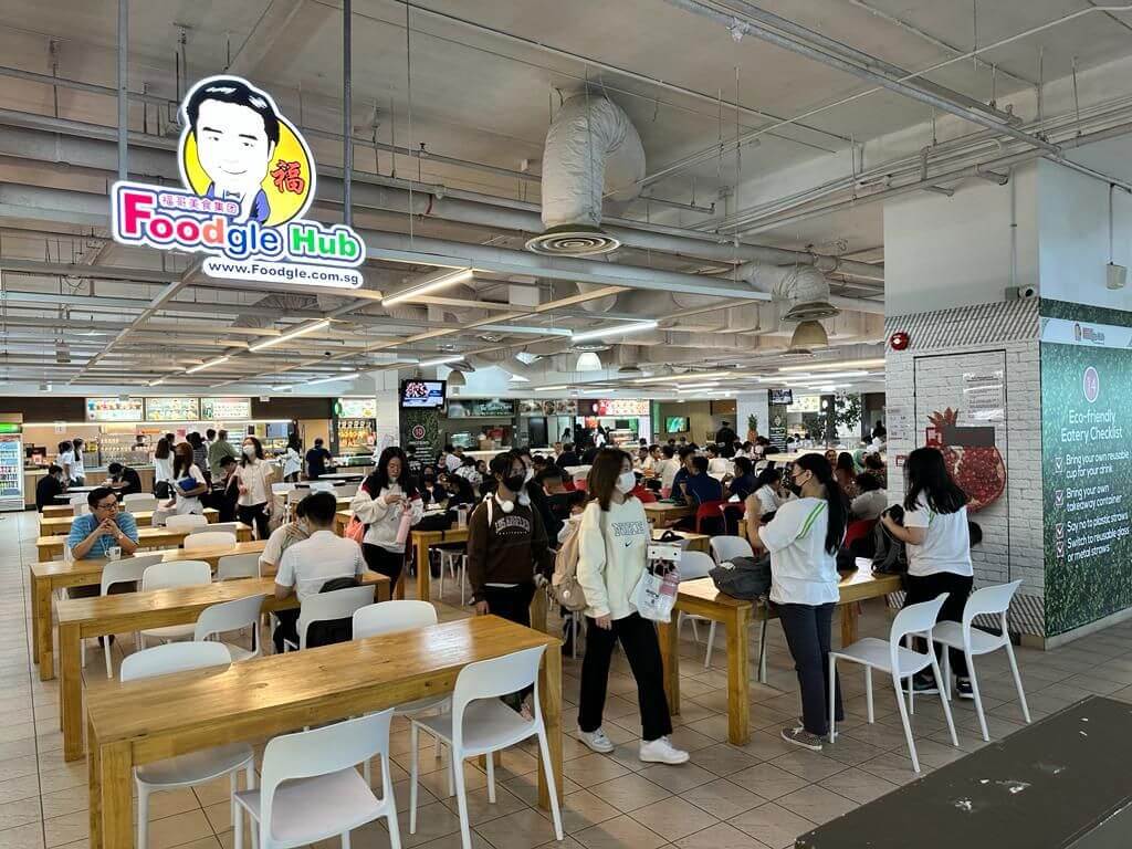 Crowded huge Aircon Food court all public access 