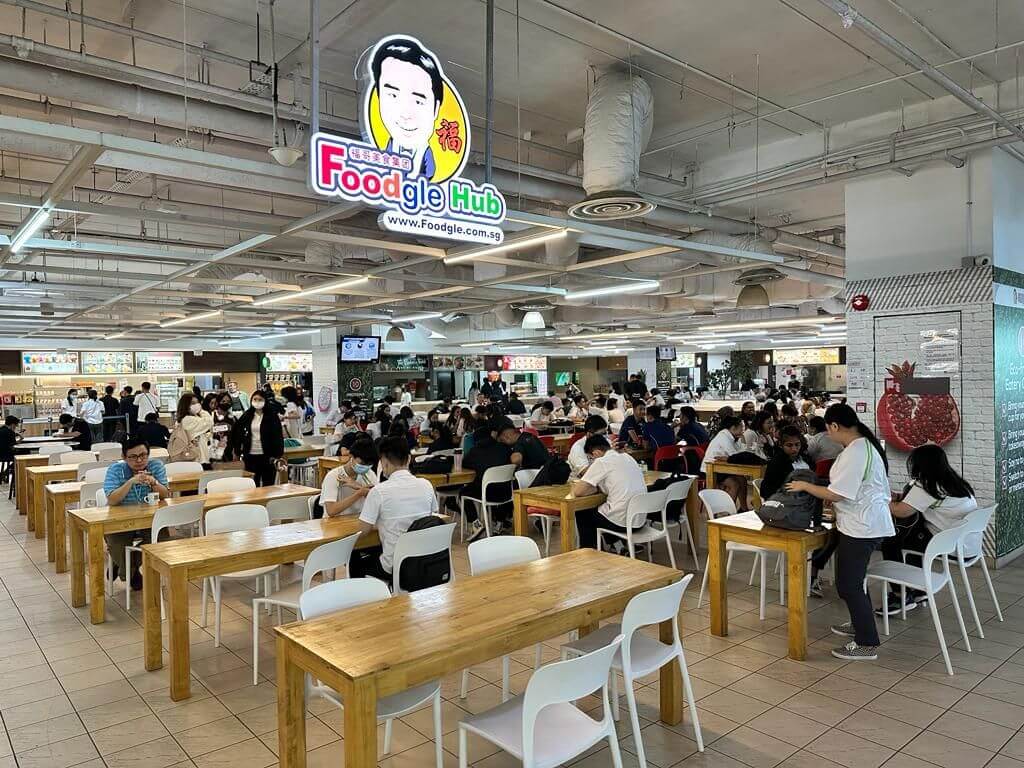 Crowded huge Aircon Food court all public access 