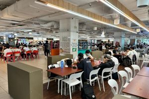 Crowded huge Aircon Food court all public access 